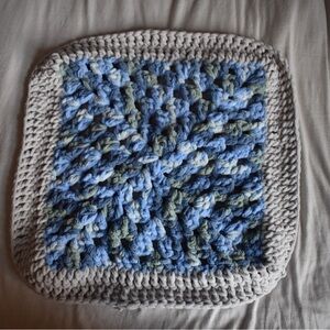 Handmade Crochet Square Blanket - Blue and Gray